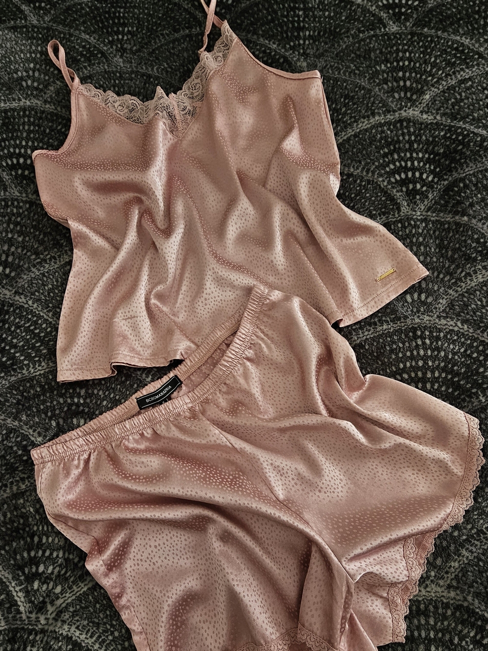 BCBGMaxAzria Satin Lace Cami & Shorts Set in Dusty Rose - Picture 15 of 15